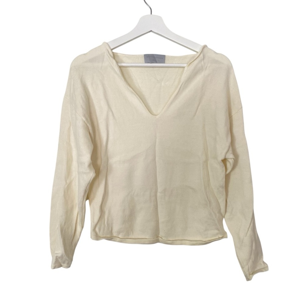 Modern Citizen Bree Scallop Merino Wool Sweater V Neck Cream Women's Size Medium